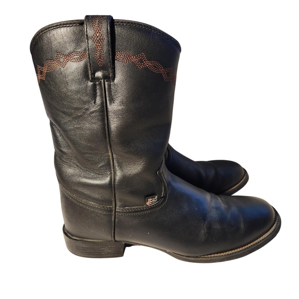 Justin Boots Mens Size 10.5 D Black Leather Western Roper George Strait  Pull On